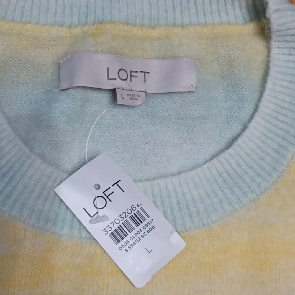 Loft Space Dyed Crew Neck Sweater in Yellow,  White, Blue/Green Size L NWT - Picture 2 of 8